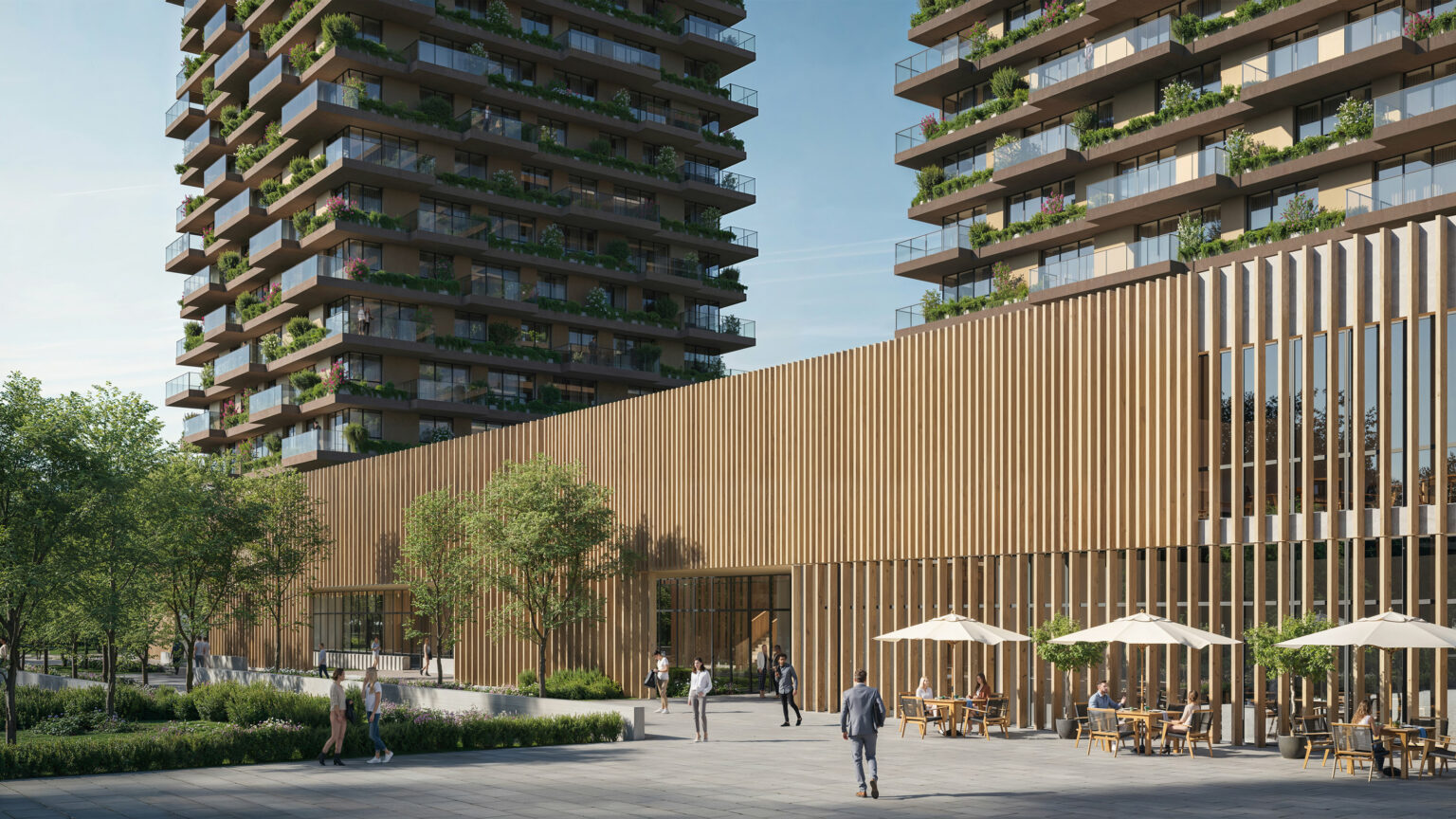 10|16 Nord am Neustädter See, Vorplatz und Lamellenfassade