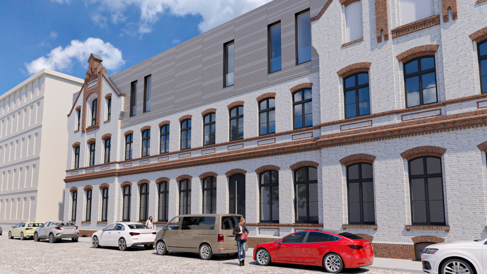 Erweiterung eines historischen Garnisonsgebäudes um ein Penthouse mit großen Fenstern ein Entwurf der Sattler+Täger Architekten GmbH