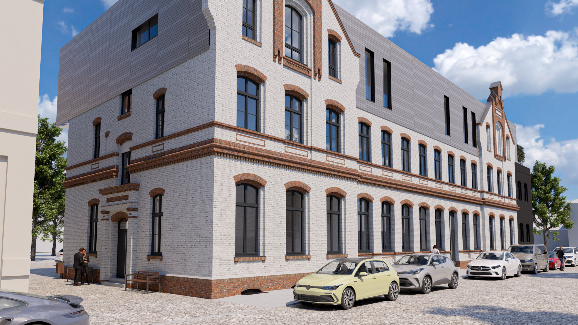 Erweiterung eines historischen Garnisonsgebäudes mit einer weißen Klinkerfassade ein Entwurf der Sattler+Täger Architekten GmbH