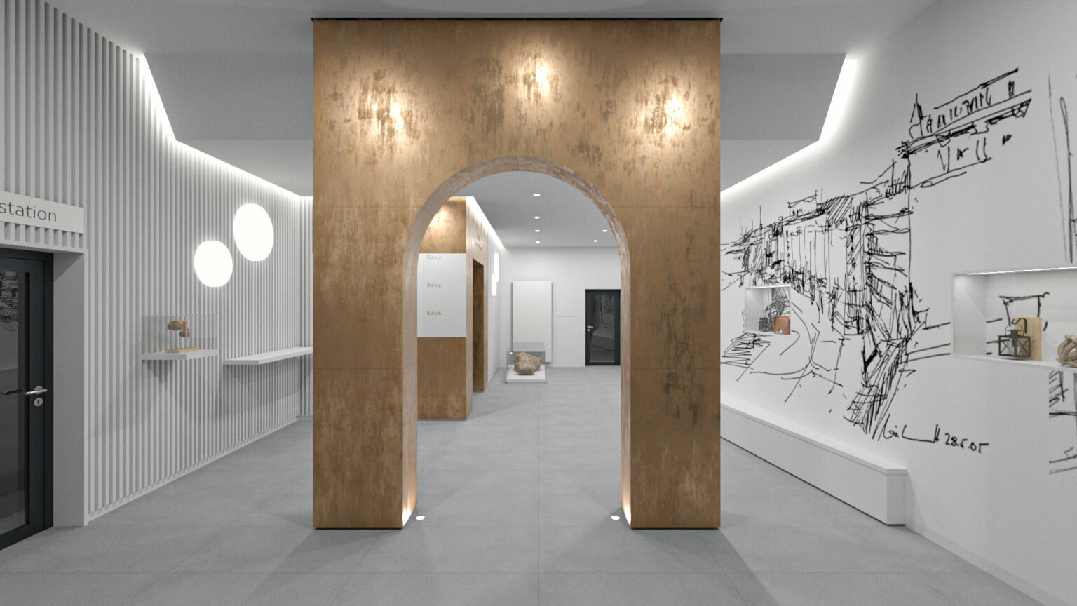 Wohnen im Luisencarré in Magdeburg mit einem Foyer im Turm und eleganter Beleuchtung ein Entwurf der Sattler+Täger Architekten GmbH
