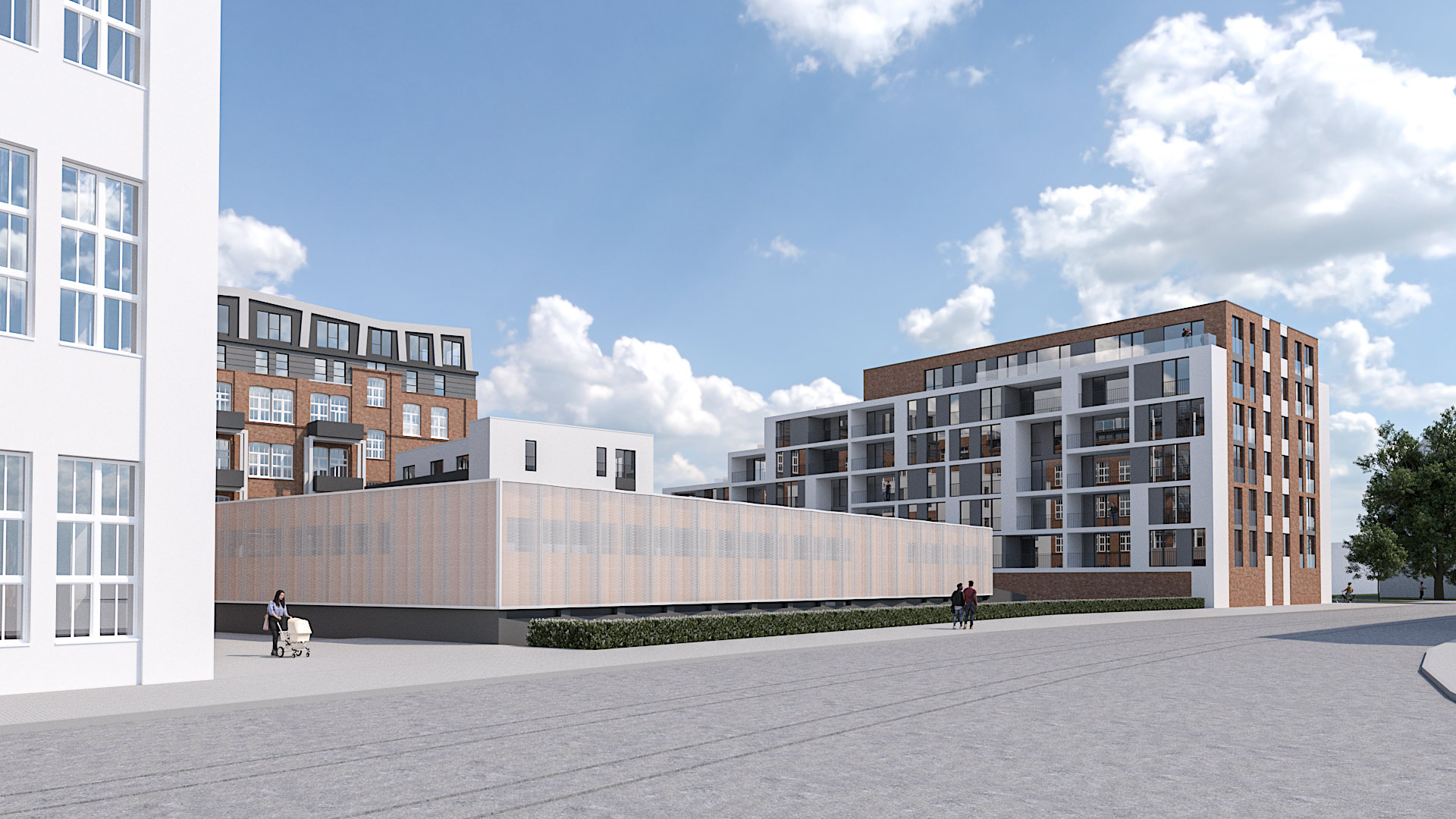 Neubau im Kontext der Messma-Lofts mit Parkhaus ein Entwurf der Sattler+Täger Architekten GmbH